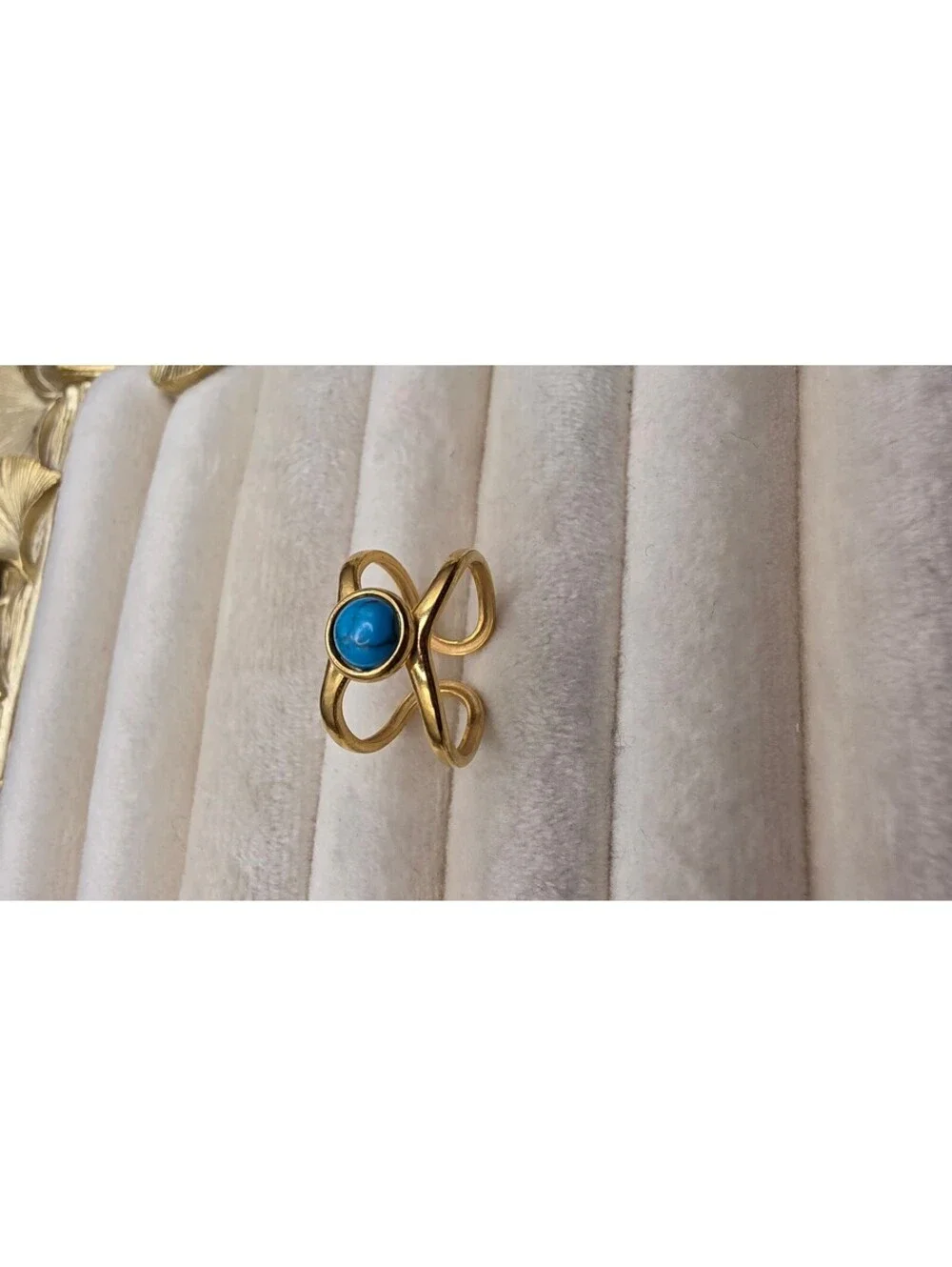 Bohemian Gold-Tone Stainless Steel Turquoise Open Ring Size Adjustable